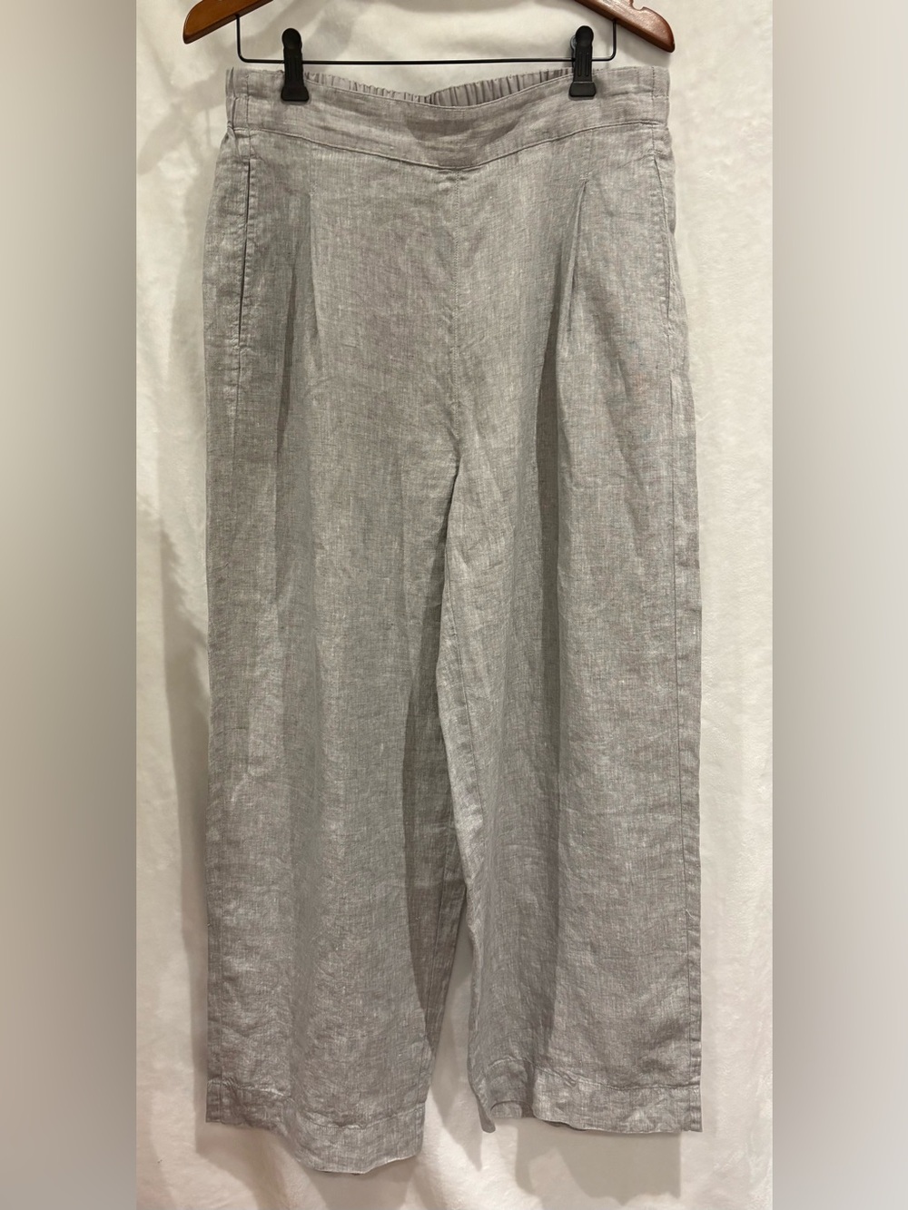 Women’s Poetry FLAT-FRONT TROUSERS Yarn- Dyed Linen Size 12 Quiet Luxury Beach